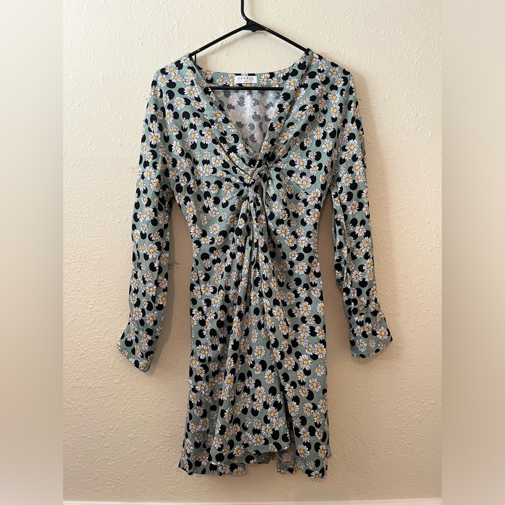 Sandro Green Floral Twist-Front Mini Dress - Picture 3 of 14